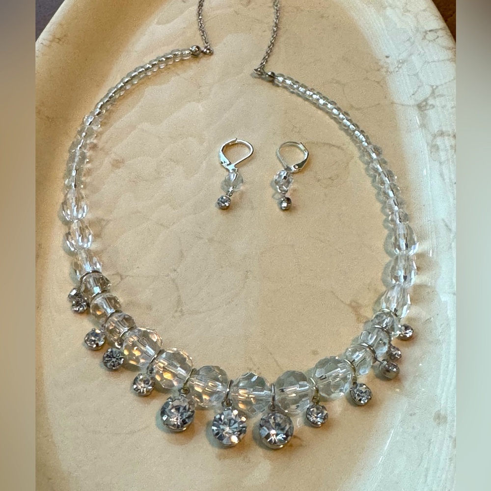 Crystal & Rhinestone Drop Collar Necklace & Earring Set